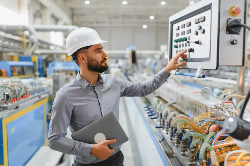 industrial-engineer-operating-machinery-modern-factory-laptop-hardhat-ensuring-smooth-production-process-404385676